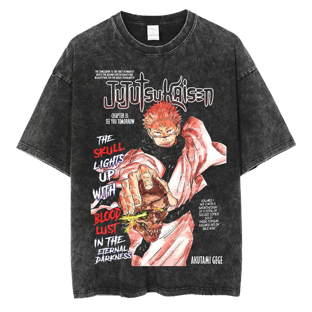 Men Vintage T-shirt Harajuku Anime Graphic Print T-Shirt