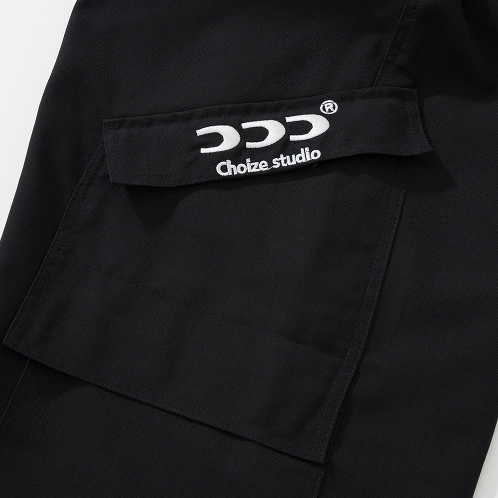 Men Sweatpants Cargo Pants Men's Multi-Pocket Wide Leg Trousers Casual Sports Slit Straight-Leg Pants