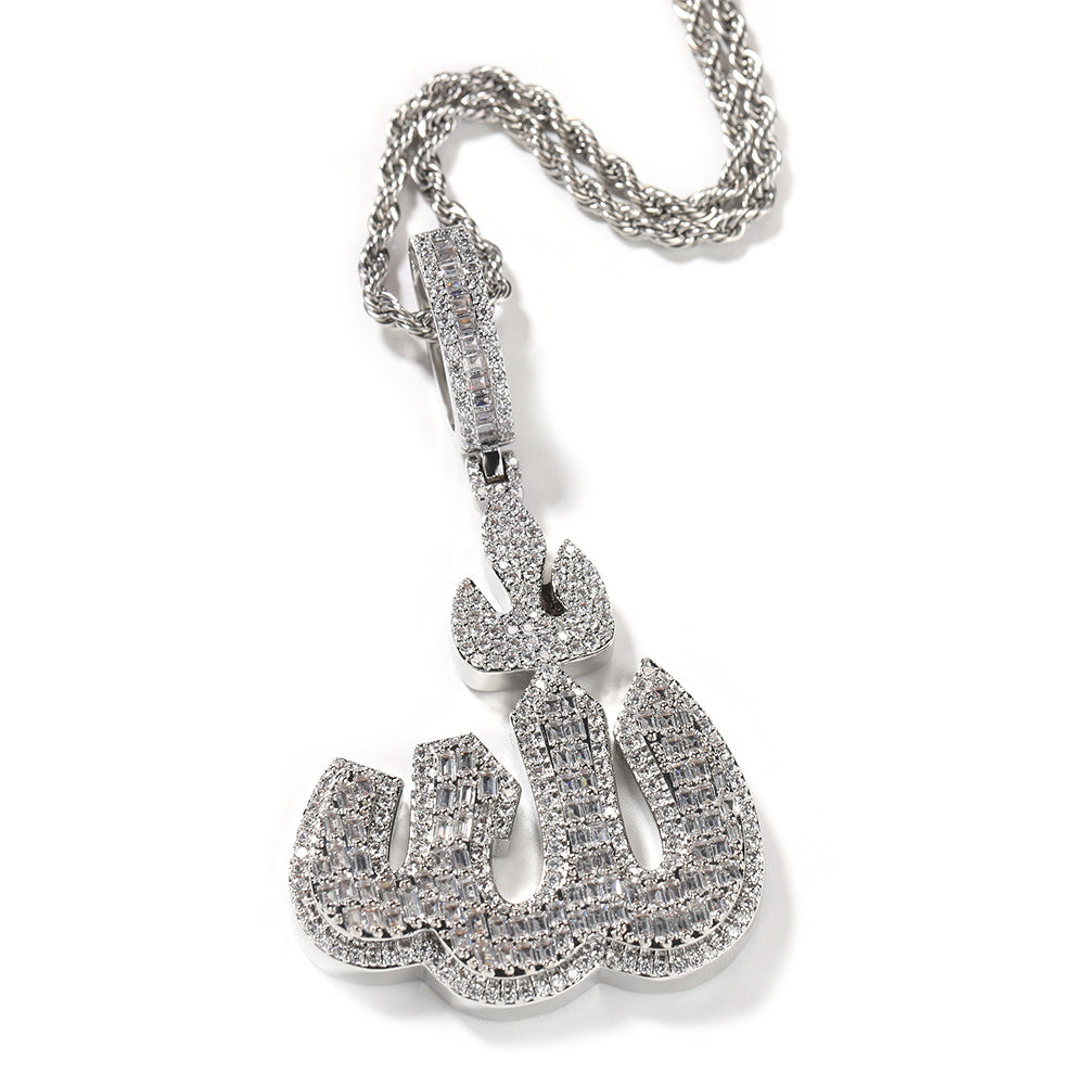 Jewelry Arabic Symbol Pendant Hip Hop Necklace Copper with Zircon Egypt Pieces Jesus Pieces Royalty
