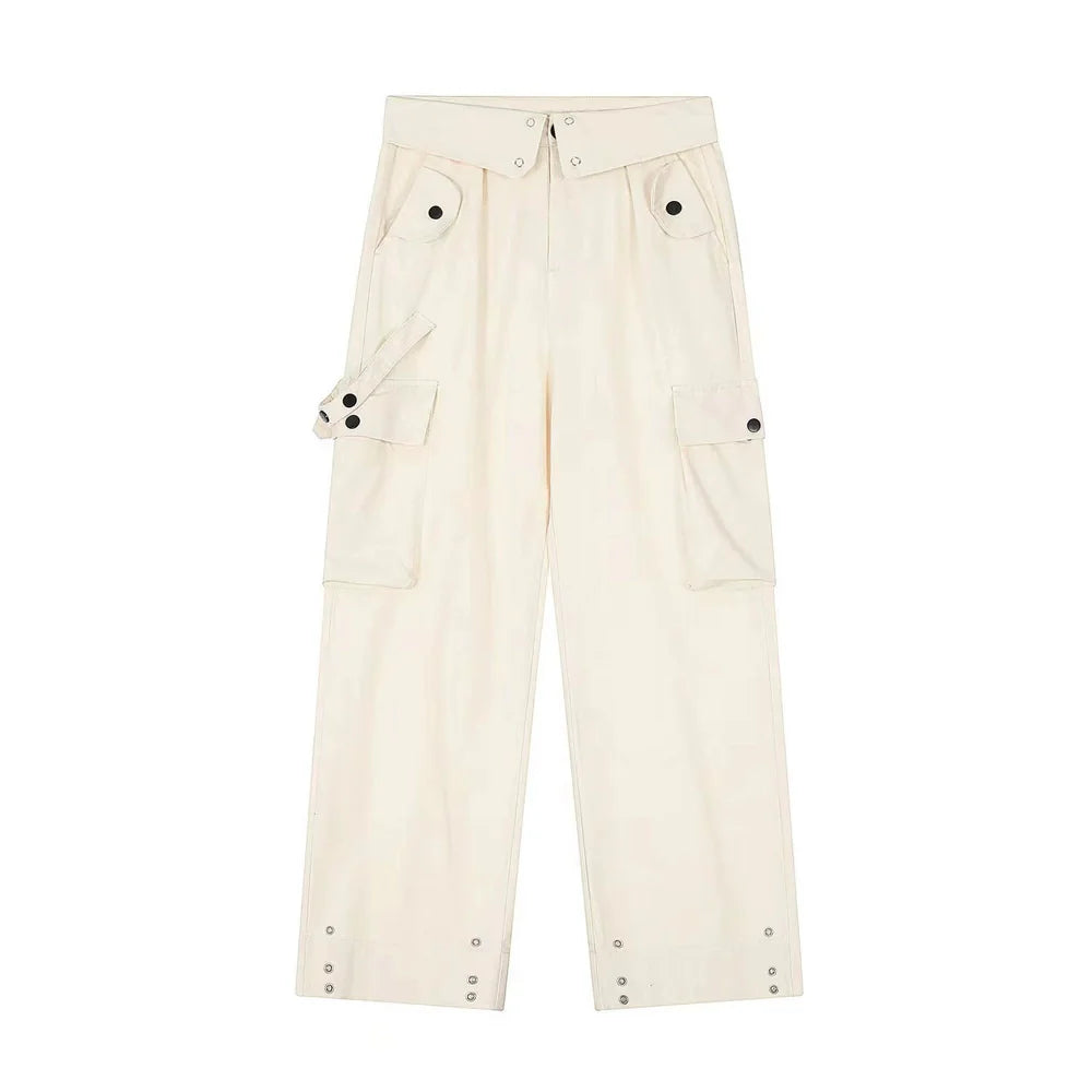 Men Sweatpants Multi-Pocket Straight Casual Loose-Fitting Wide-Leg Trousers