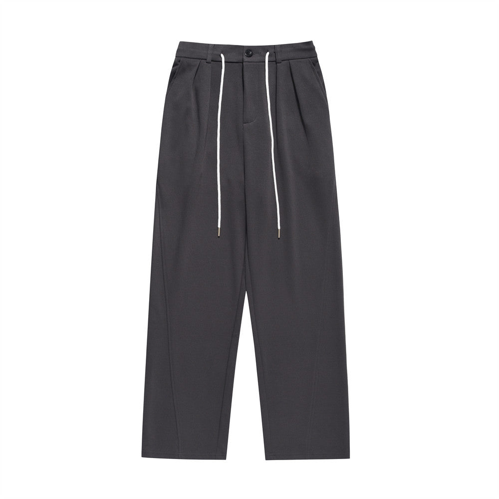 Men Sweatpants Solid Color Suit Pants Men's Summer Simplicity Loose Pleated Drawstring Straight Casual Trousers