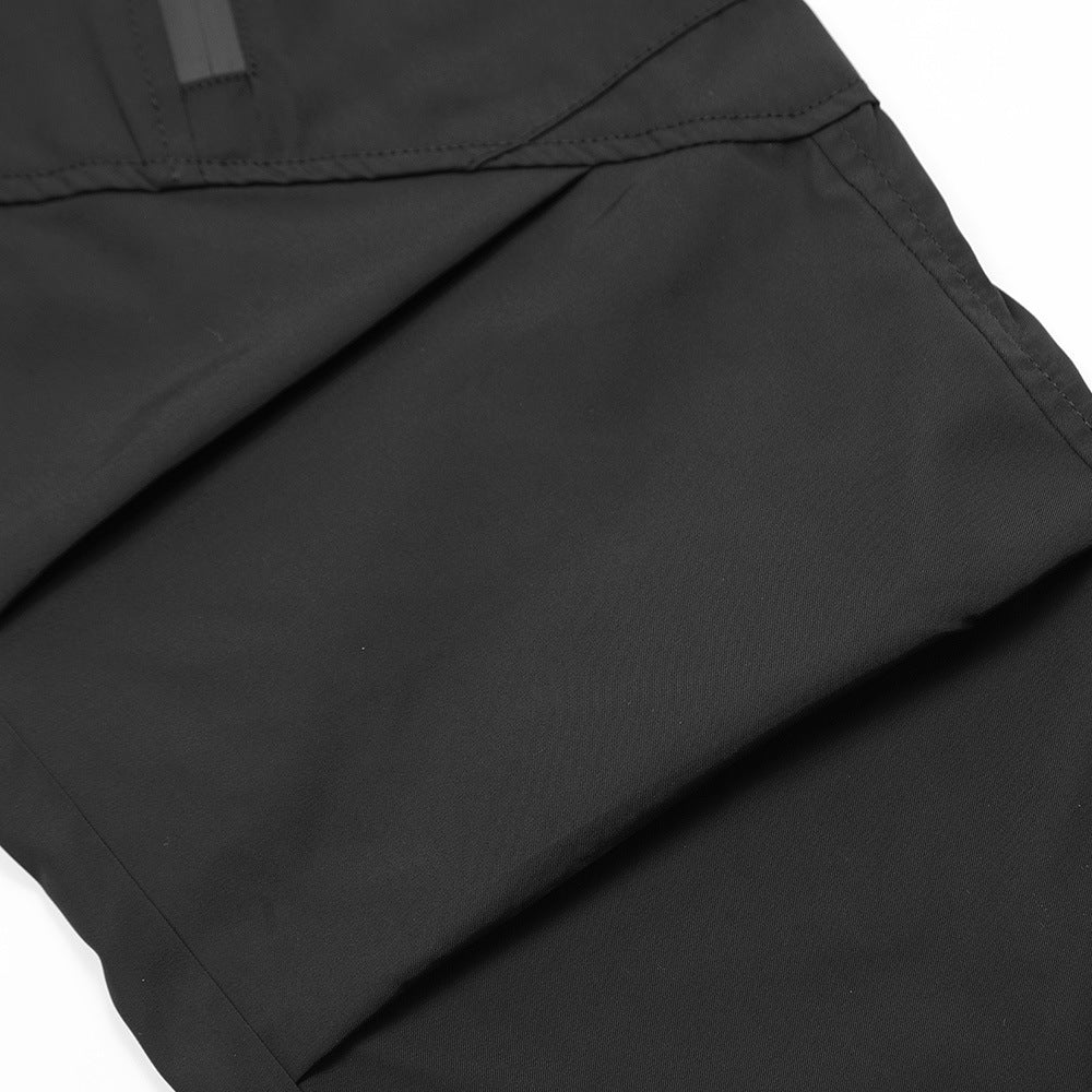 Men Sweatpants Stitching Zipper Pleated Casual Pants Loose Straight Trousers