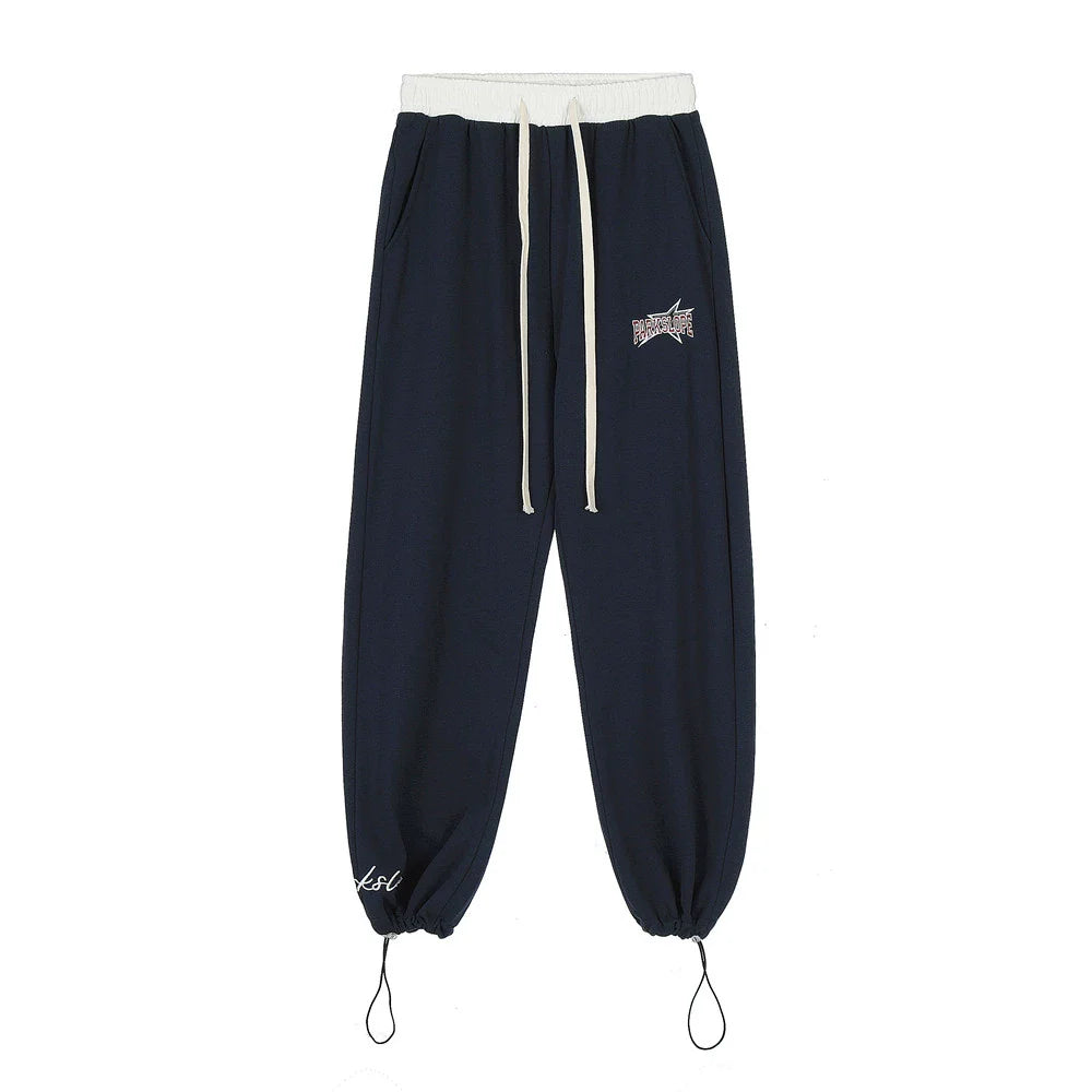 Men Sweatpants Stitching Straight Casual Pants Men's Letter Embroidered Trousers