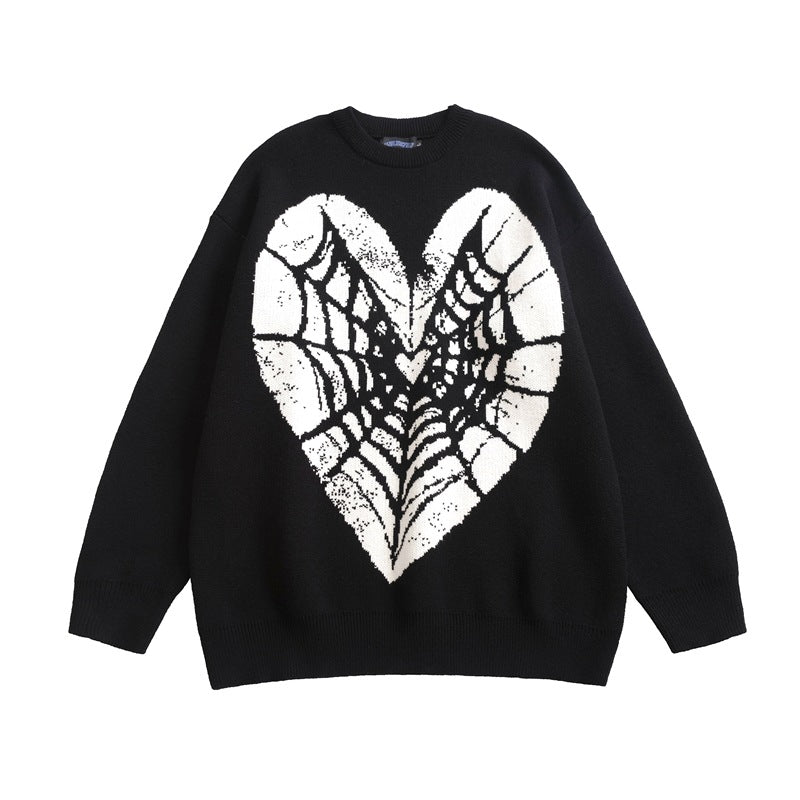 Women Sweater Heart-Shaped Spider Web Knitted Wool