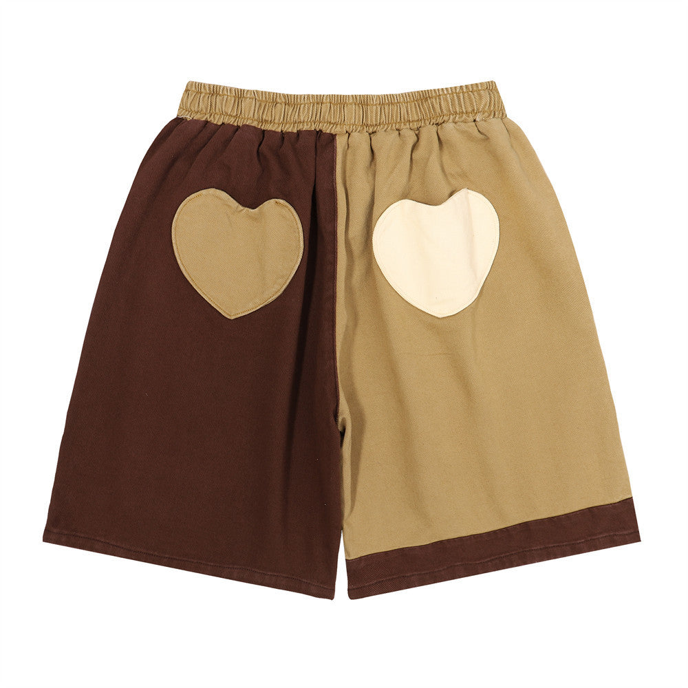Men Shorts Stitching Love Patch Loose