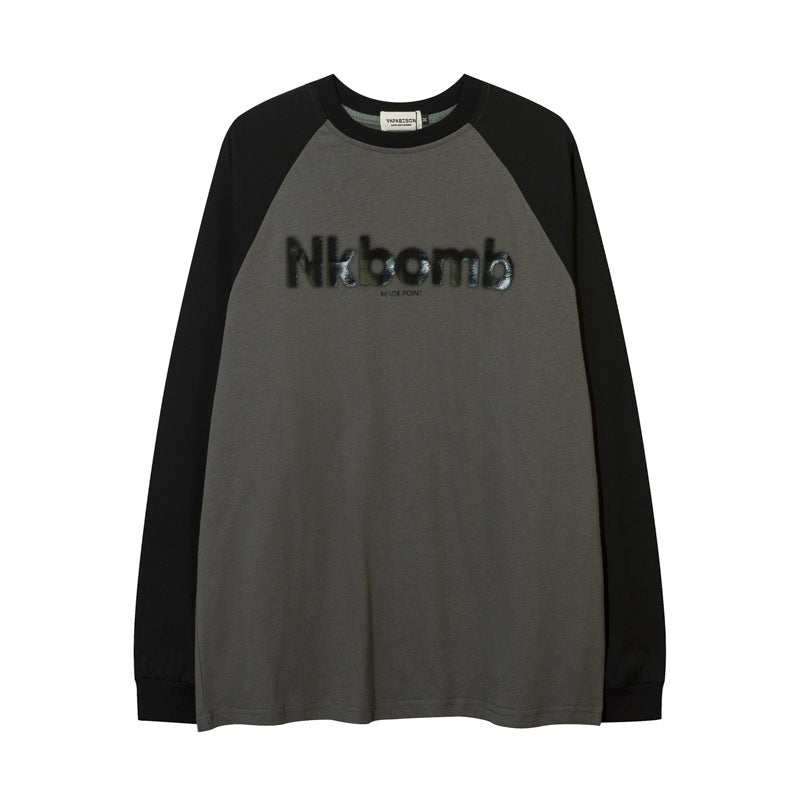 Men Long Sleeve T-Shirt Letters Printed Bottoming Shirt Loose