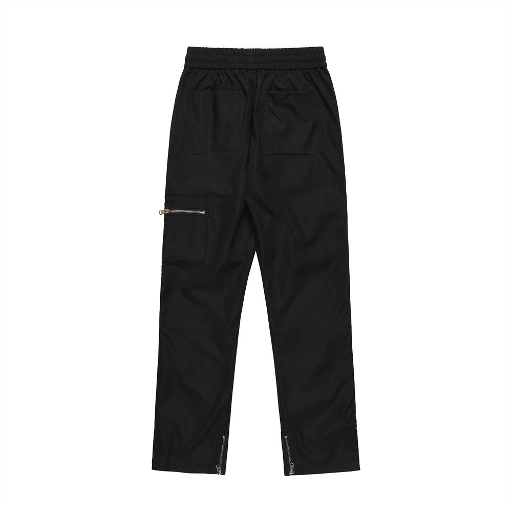 Men Sweatpants Solid Color Loose Zip Split Casual Straight Trousers