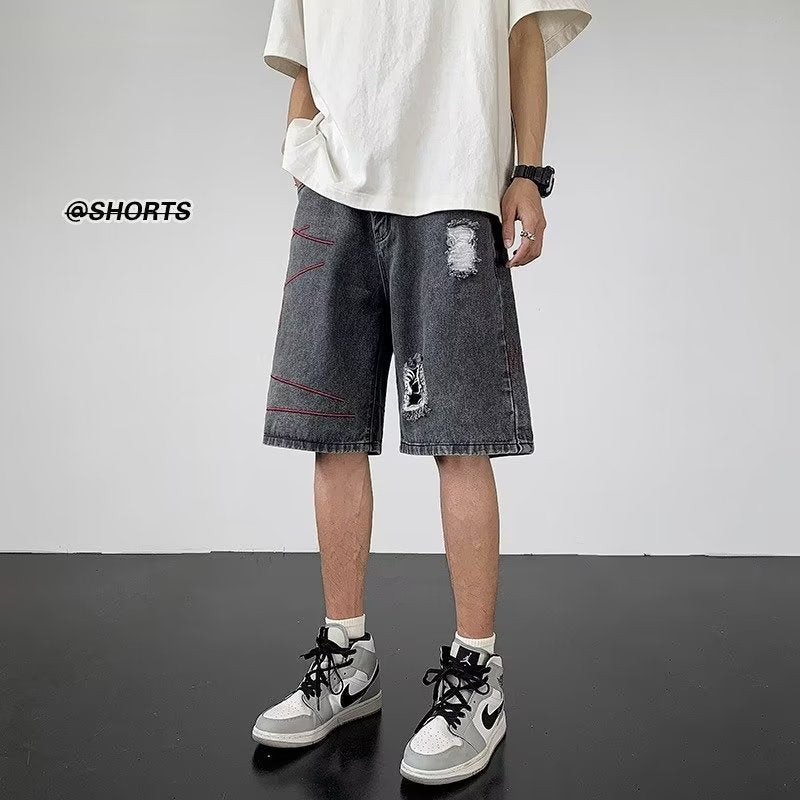 Men Jeans Ripped Denim Shorts Men's Summer Retro Casual Pants
