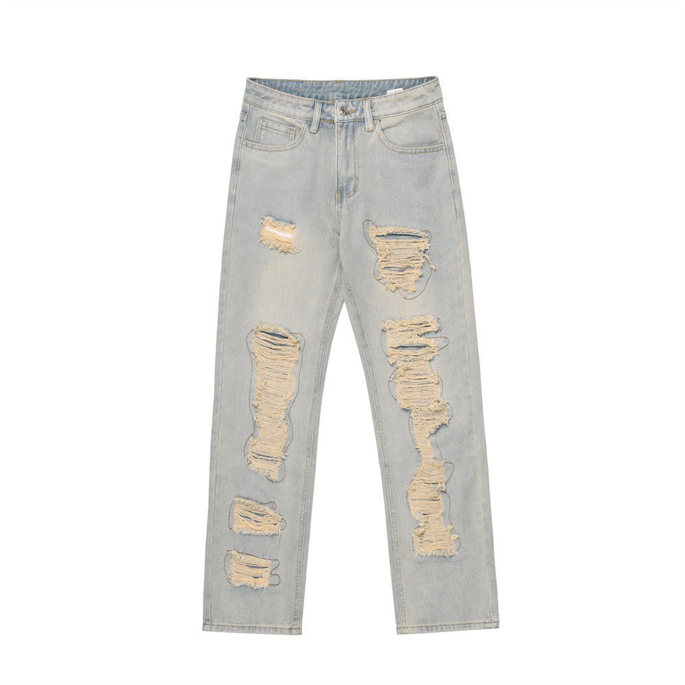 Men Jeans Punk Hole & Patch Loose Casual Distressed