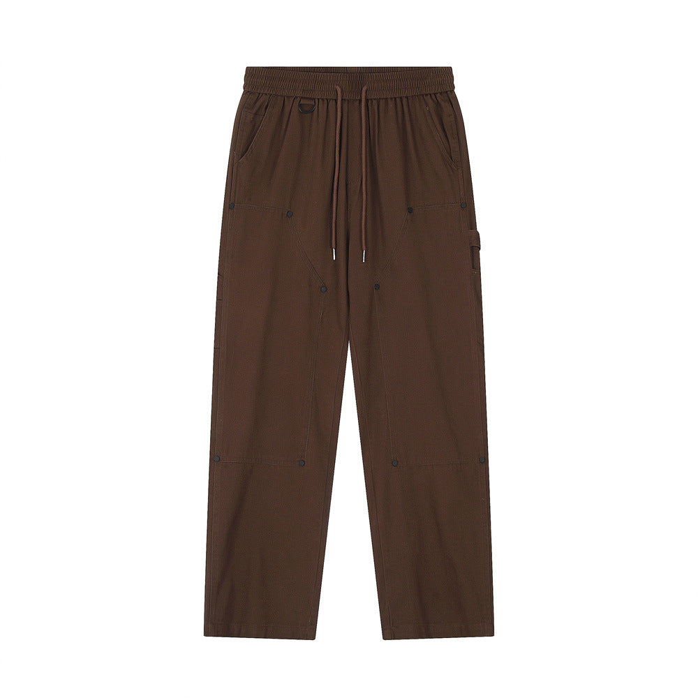 Men Sweatpants Wide-Leg Overalls Men's Solid Color Stitching Rivet Decorative Straight Casual Trousers