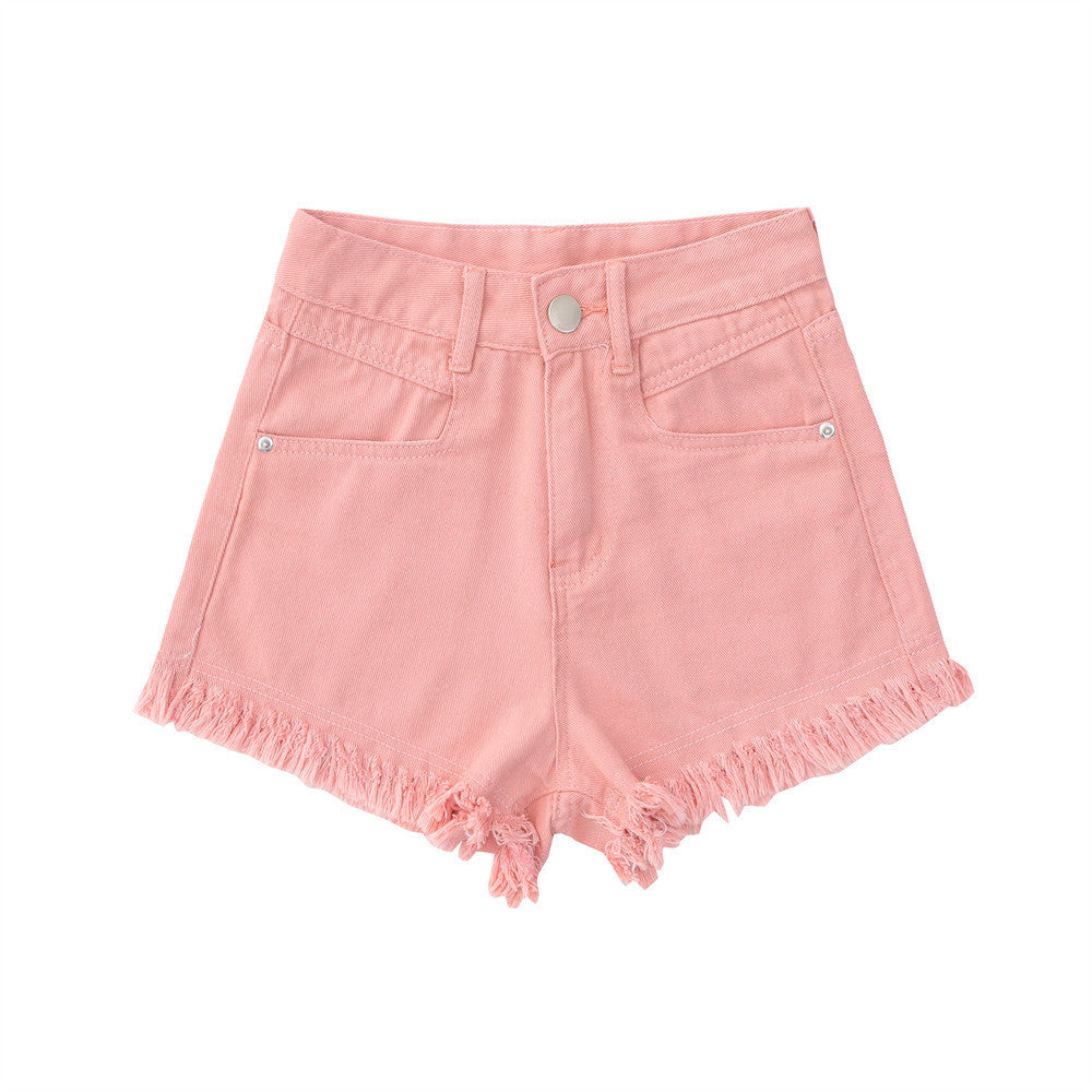 Women Shorts Pink Raw Edge Denim Shorts