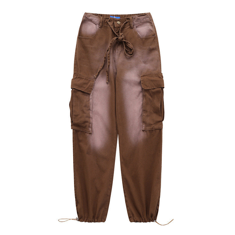Women Sweatpants Multi-Pocket Workwear Straight Jeans