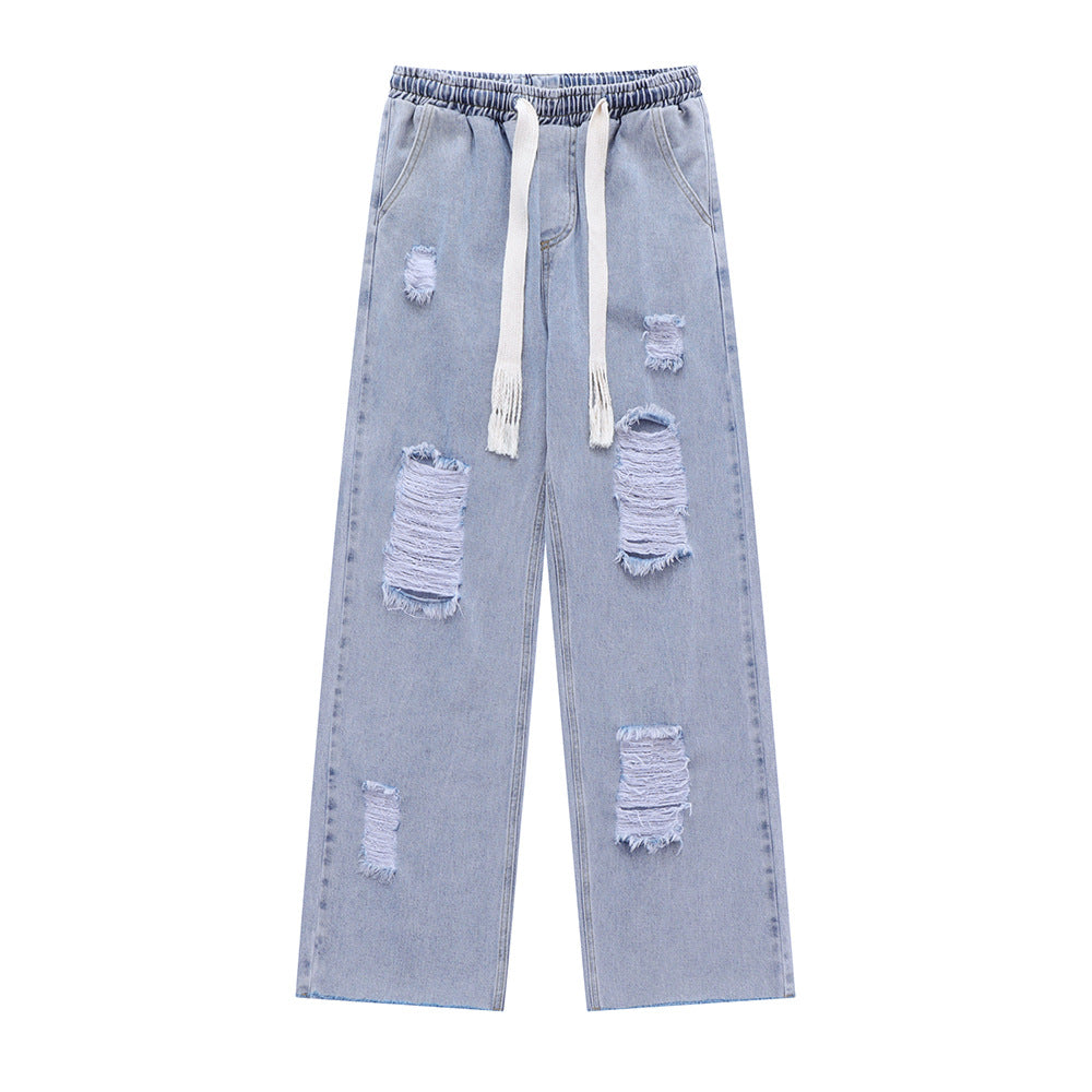 Men Jeans Ripped Frayed Casual Loose