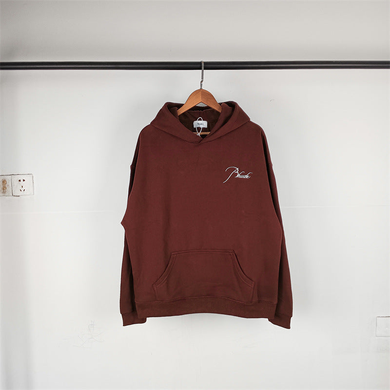 Rhude Hoodie Micro Label Letter Embroidered Fleece Hooded Sweater