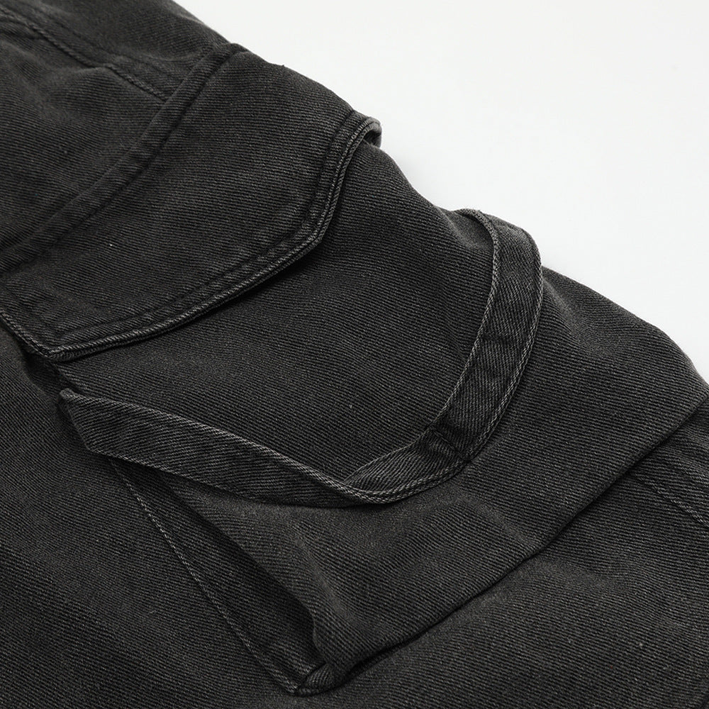 Men Shorts Vintage Denim Shorts Distressed Multi-Pocket