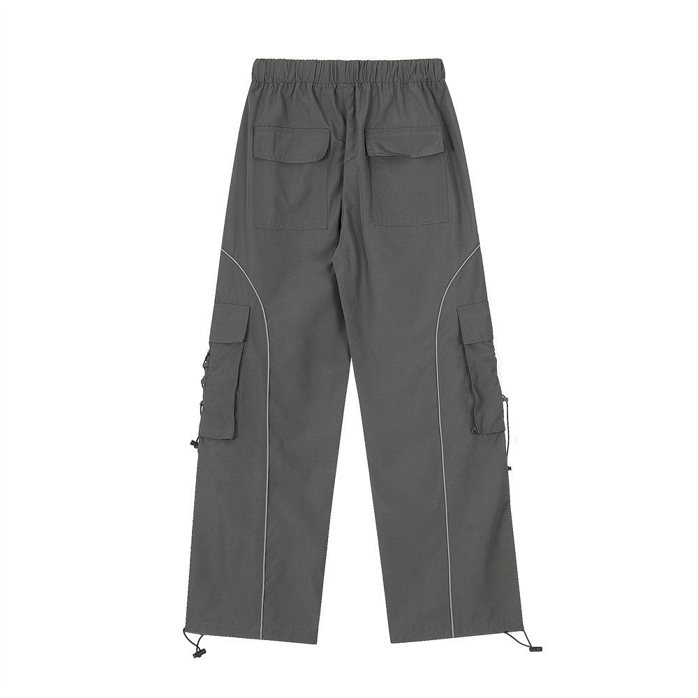 Men Sweatpants Multi-Pocket Cargo Pants Men's Casual Loose Wide-Leg Straight Trousers