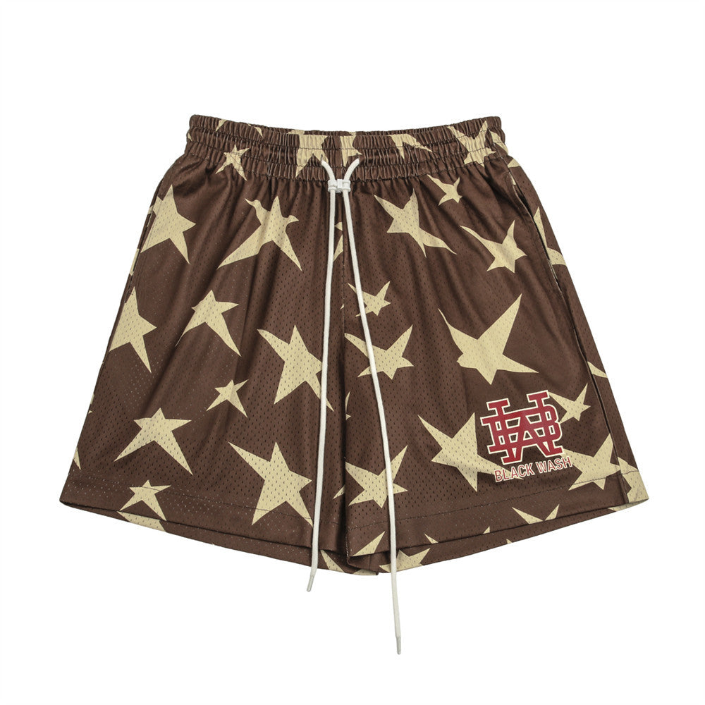 Men Shorts Five-Pointed Star Summer Thin Breathable Quick-Drying Sports Mesh