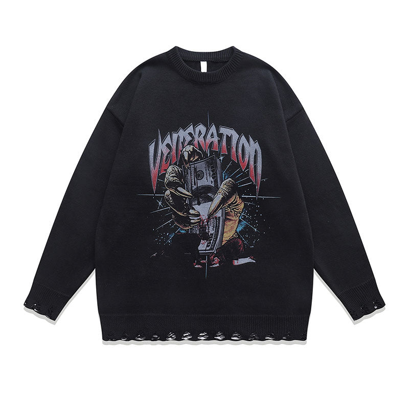 Women Sweater Vintage Printed Idle Style Knitwear