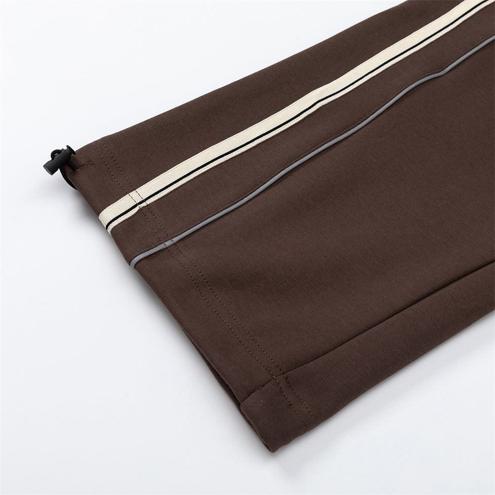 Men Sweatpants Side Stripe Stitching Straight Sweatpants Loose Sports and Leisure Trousers Drawstring Pants