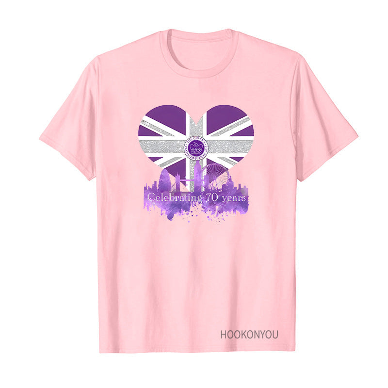 Inspired by Queen's Platinum Jubilee 2022 Elizabeth 70 Years T-shirt round Neck Short Sleeve T-shirt