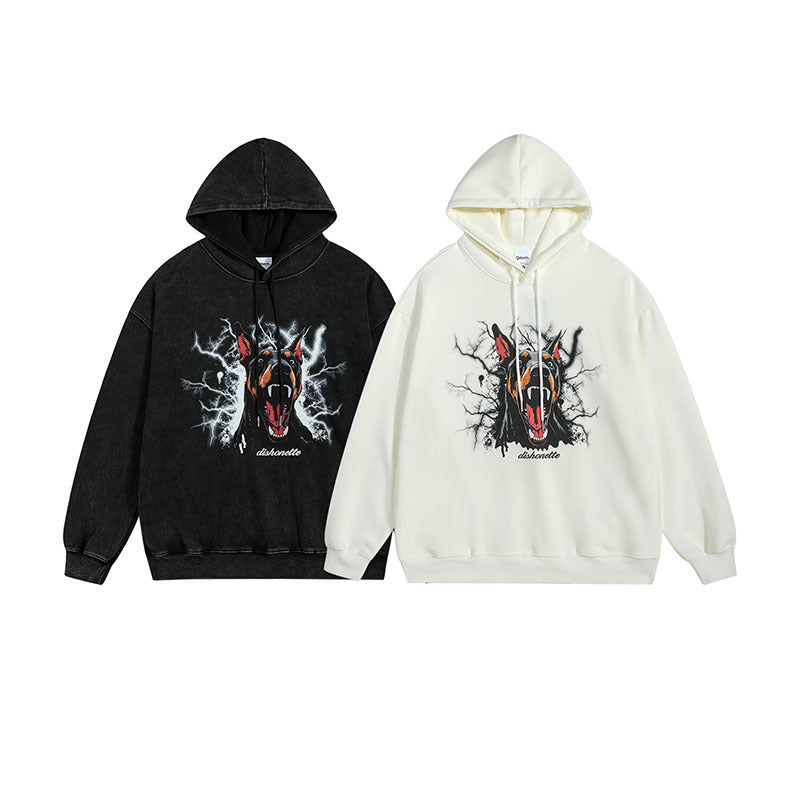 Men Hoodie Doberman Pinscher Printed Couple Hooded Sweater Oversize Hip Hop Hoodie for Men and Women