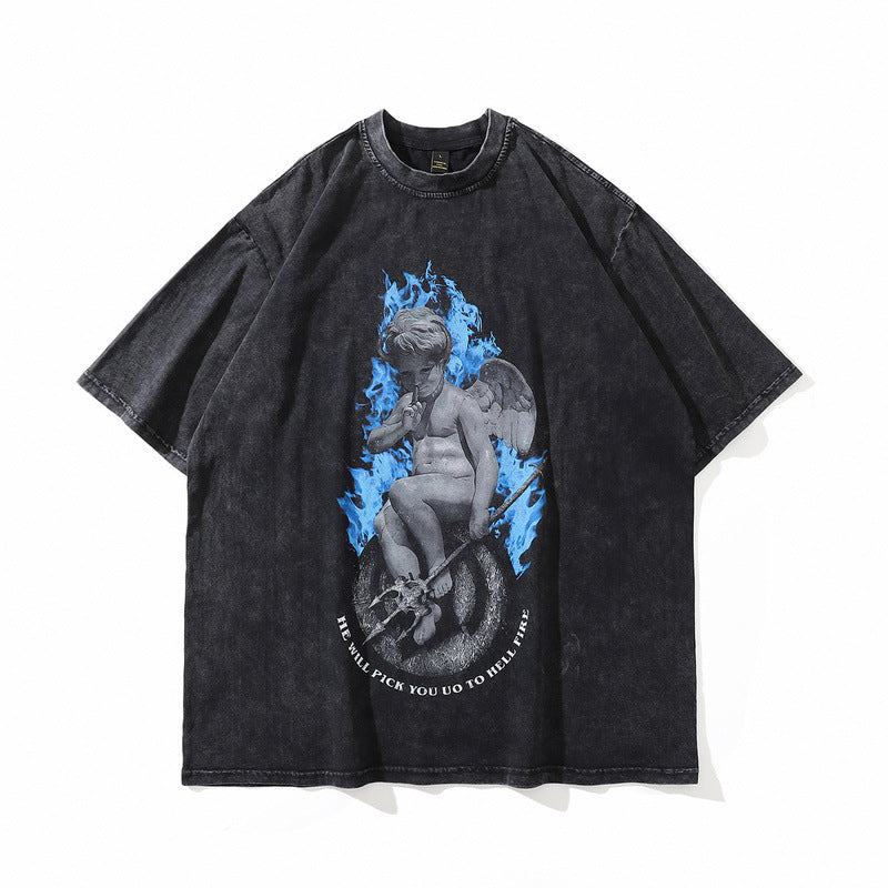Men's T-Shirt Short-Sleeved T-shirt Men's and Women's Retro Loose Top