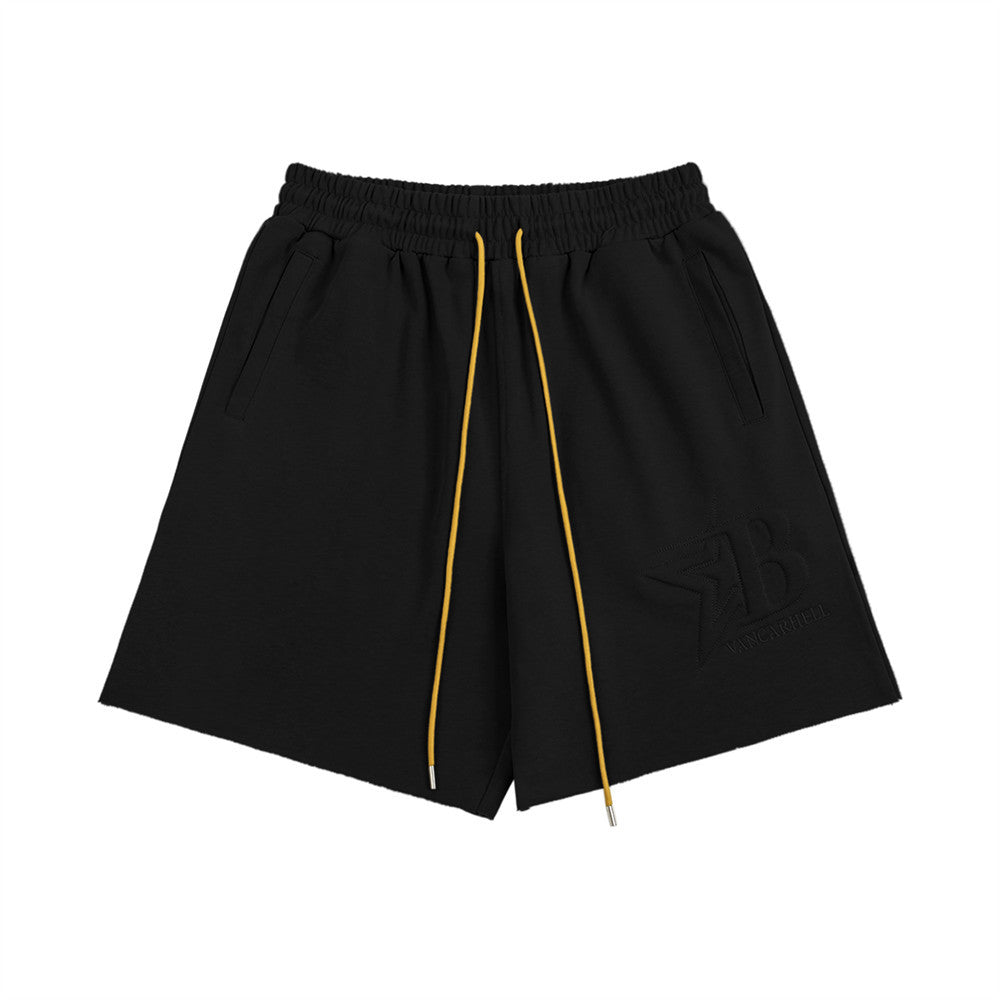 Men Shorts Embroidered Cotton Loose Summer Frayed Sports