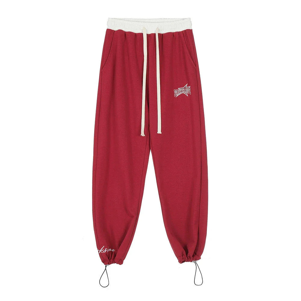 Men Sweatpants Stitching Straight Casual Pants Men's Letter Embroidered Trousers