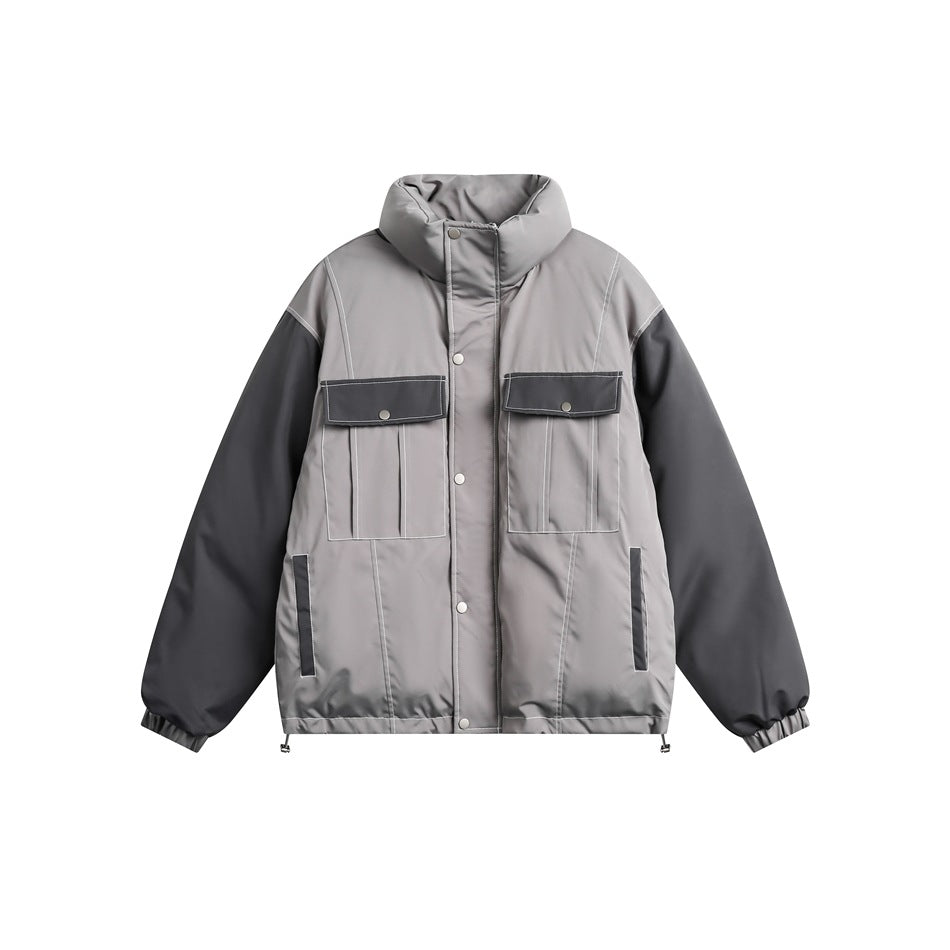 Unisex Coat Patchwork Stand-up Collar Winter Thickening