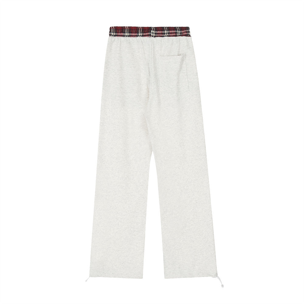 Men Sweatpants Straight Casual Pants Stitching Loose Long Sports Pants Elastic Waist Sports Drawstring Ankle Banded Pants
