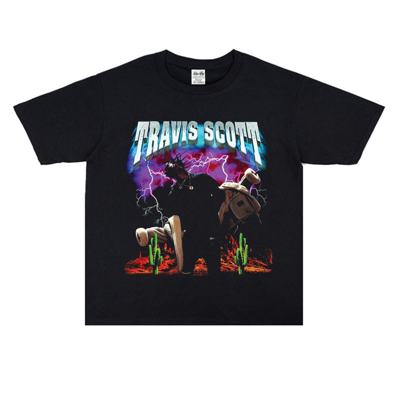 Rock Star T Shirt Rapper Travis Scott Loose-Fitting Pure Cotton T-shirt Men and Women