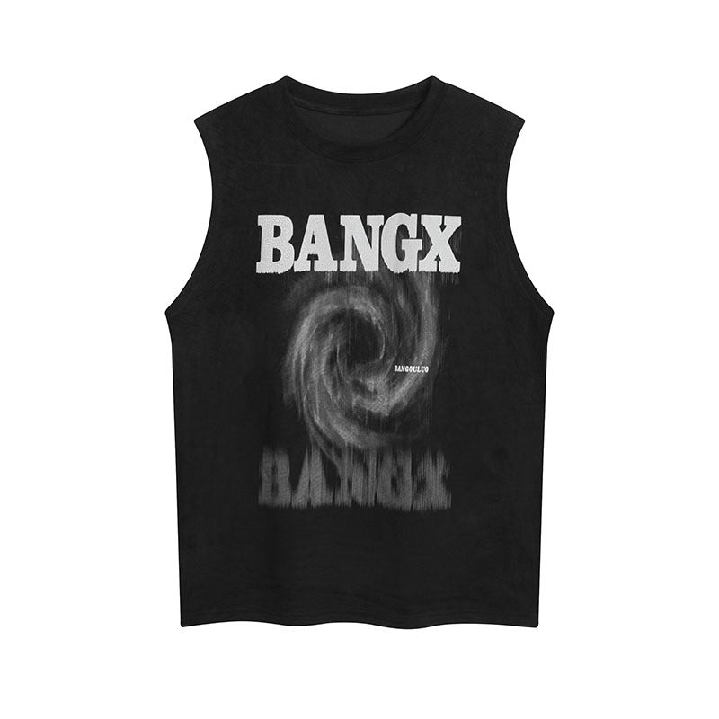 Men Vest Summer Hip Hop Distressed Graffiti Suede Vest