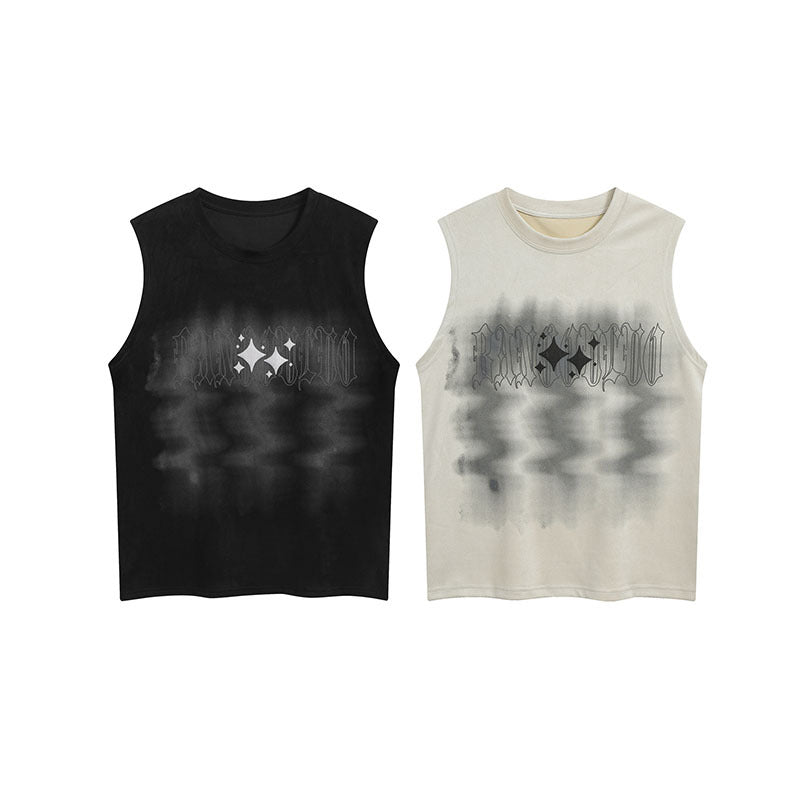 Men Vest Hip Hop Letter Print Suede Sports Vest