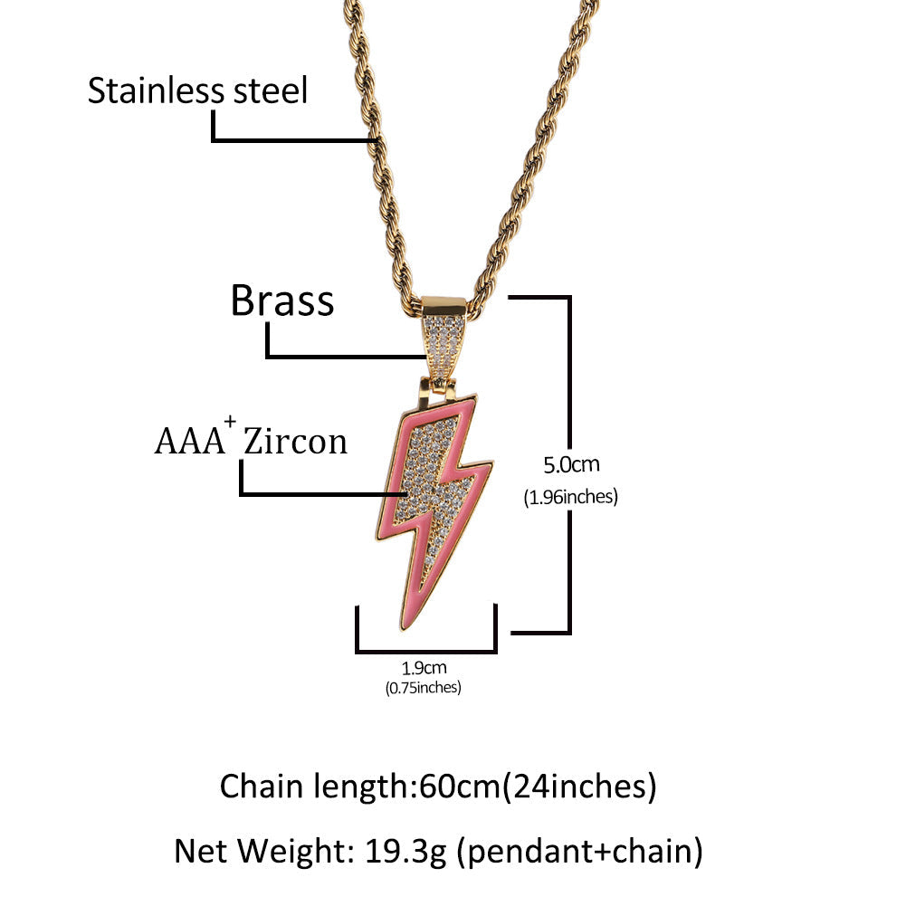 Jewelry Luminous Lightning Necklace Simple ins Wind Drip Oil Inlaid Zirconium Night light lightning Jesus Pieces