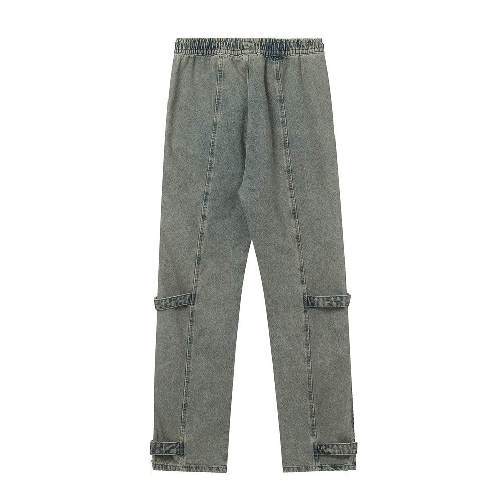 Men Jeans Retro Side Zipper Decorations Loose Cool