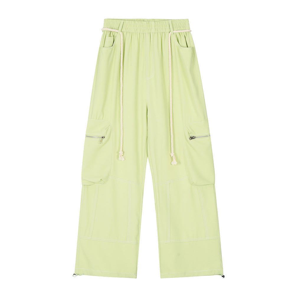 Men Sweatpants Workwear Pants Men's Multi-Pocket Straight-Leg Wide-Leg Pants