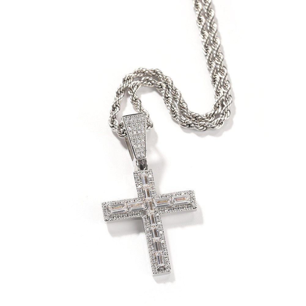 Jewelry Rectangular Zirconium Cross Pendant Hip Hop Diamond Pendant Necklace St. Valentine's Crosses Spectrum