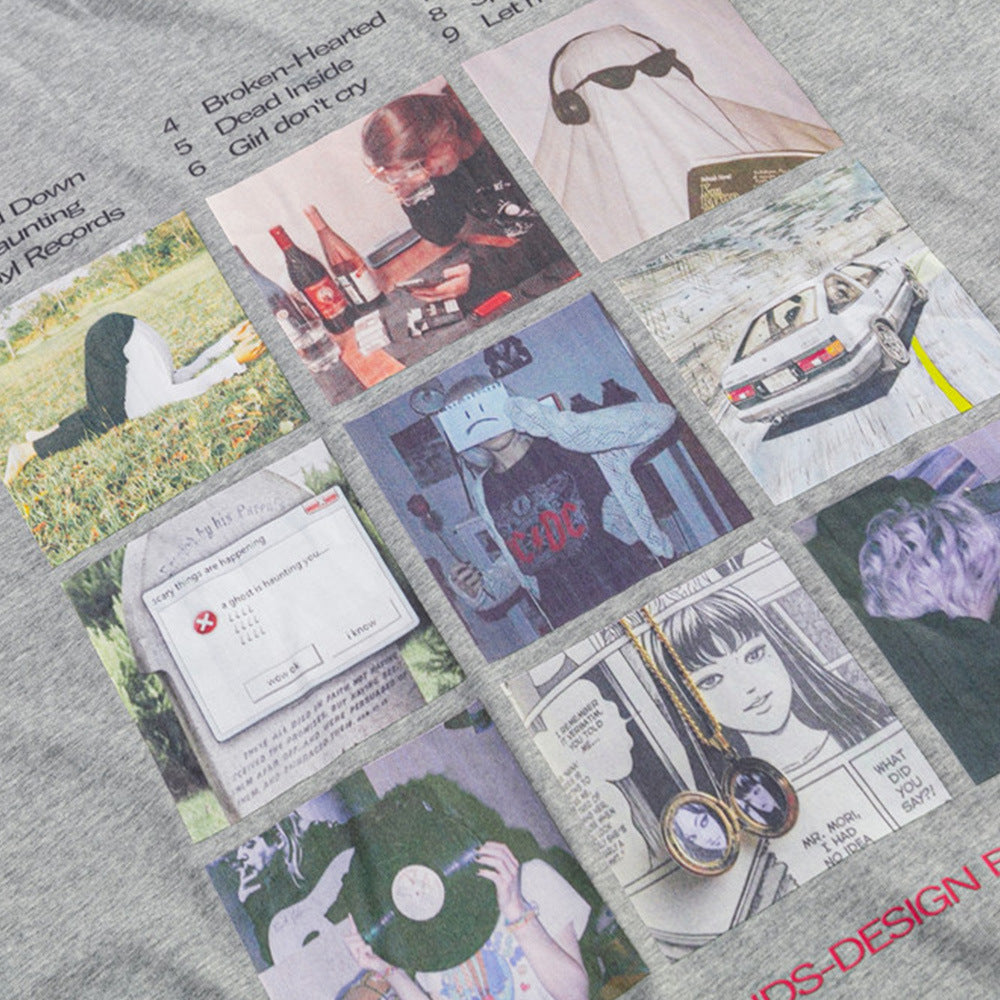 Men Long Sleeve T-Shirt Fun Pattern Hip-Hop Fashion Loose