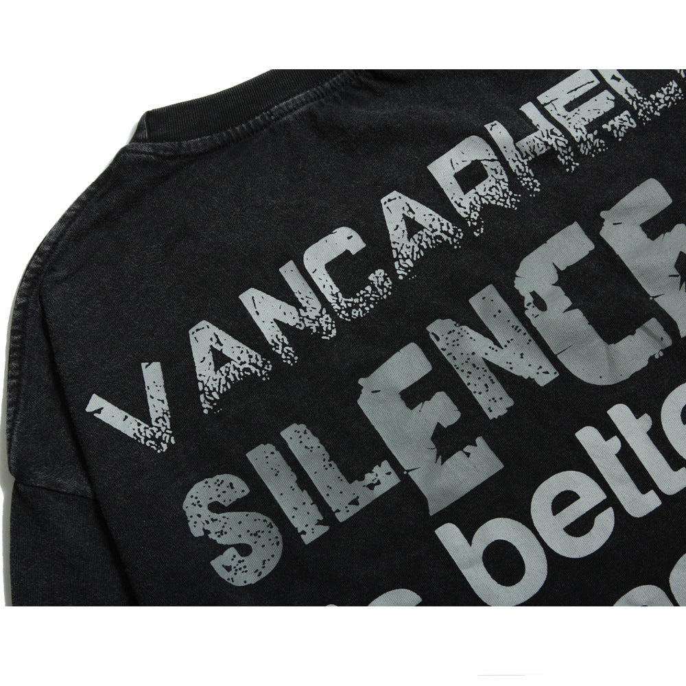 Men Long Sleeve T-Shirt Skeleton Pattern Distressed Loose