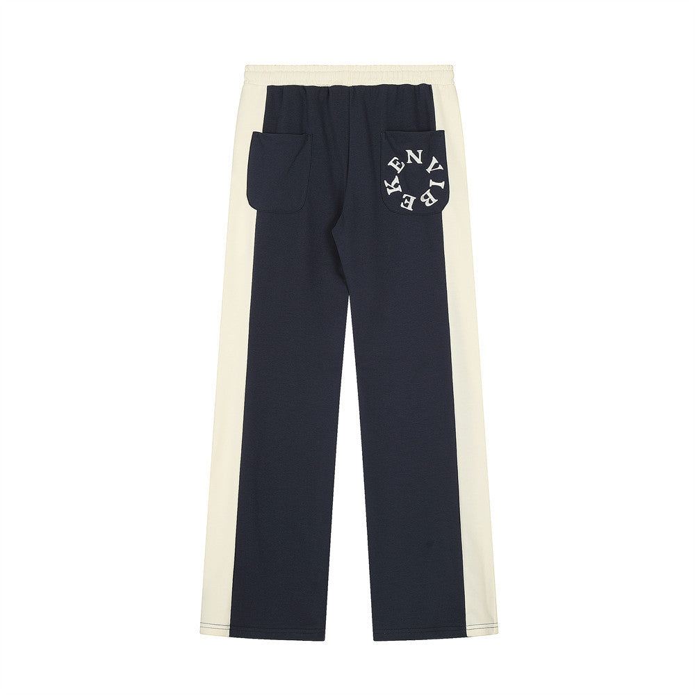 Men Sweatpants Color Contrast Patchwork Casual Pants Men's Loose Sports Straight Trousers