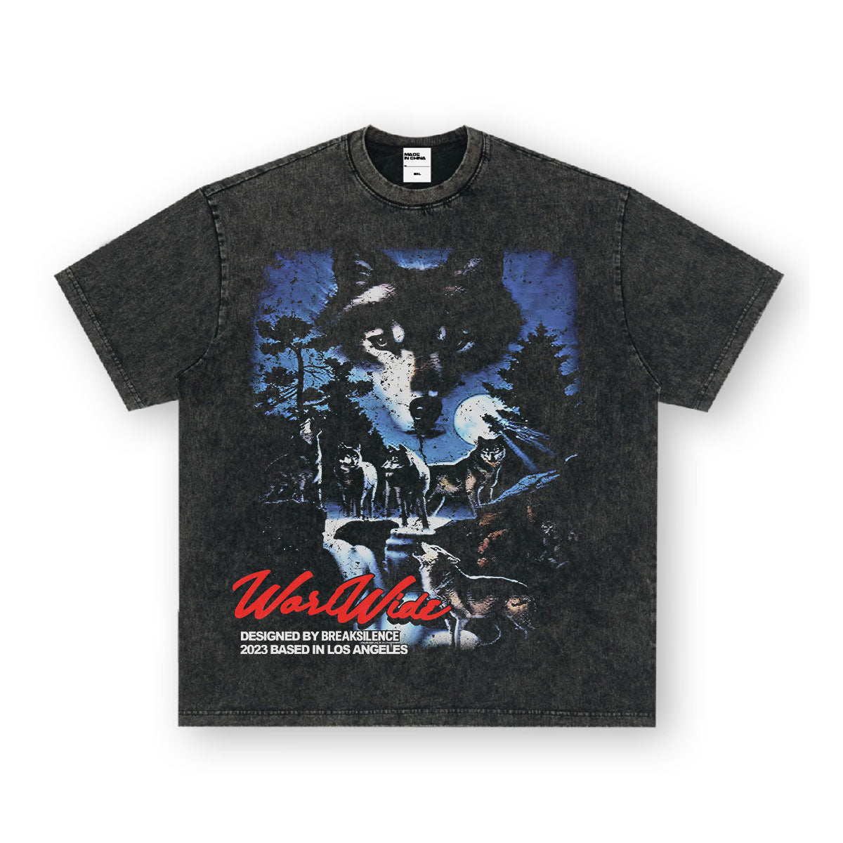 Vintage T-shirts Silver Wolf Night Printed Short Sleeve T-Shirt Cotton Loose