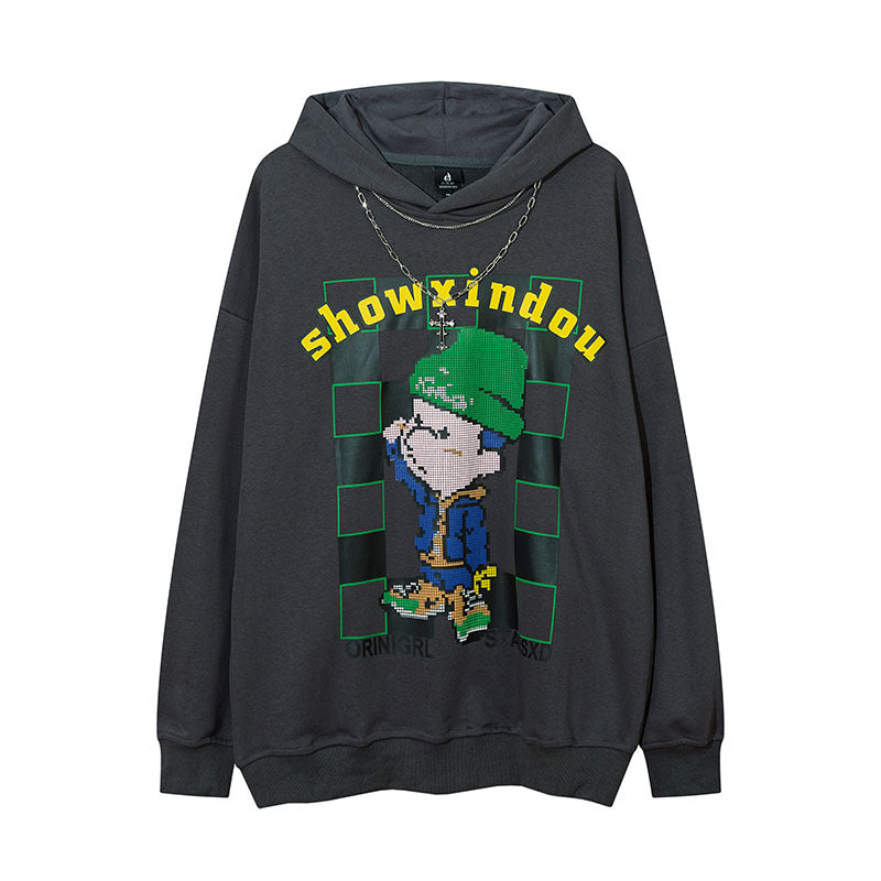 Men Hoodie Hiphop Cartoon Hooded Sweatshirt Men and Women