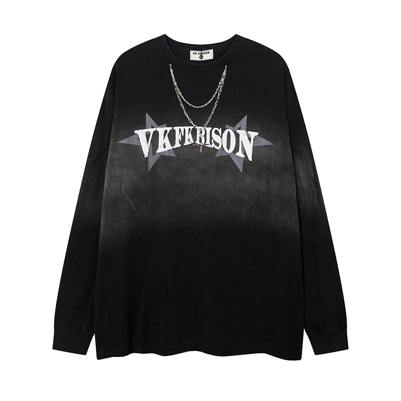 Men Long Sleeve T-Shirt Inkjet Printing Stylish Chain Decoration