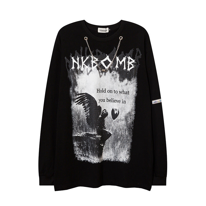 Men Long Sleeve T-Shirt Dark Angel Print Loose