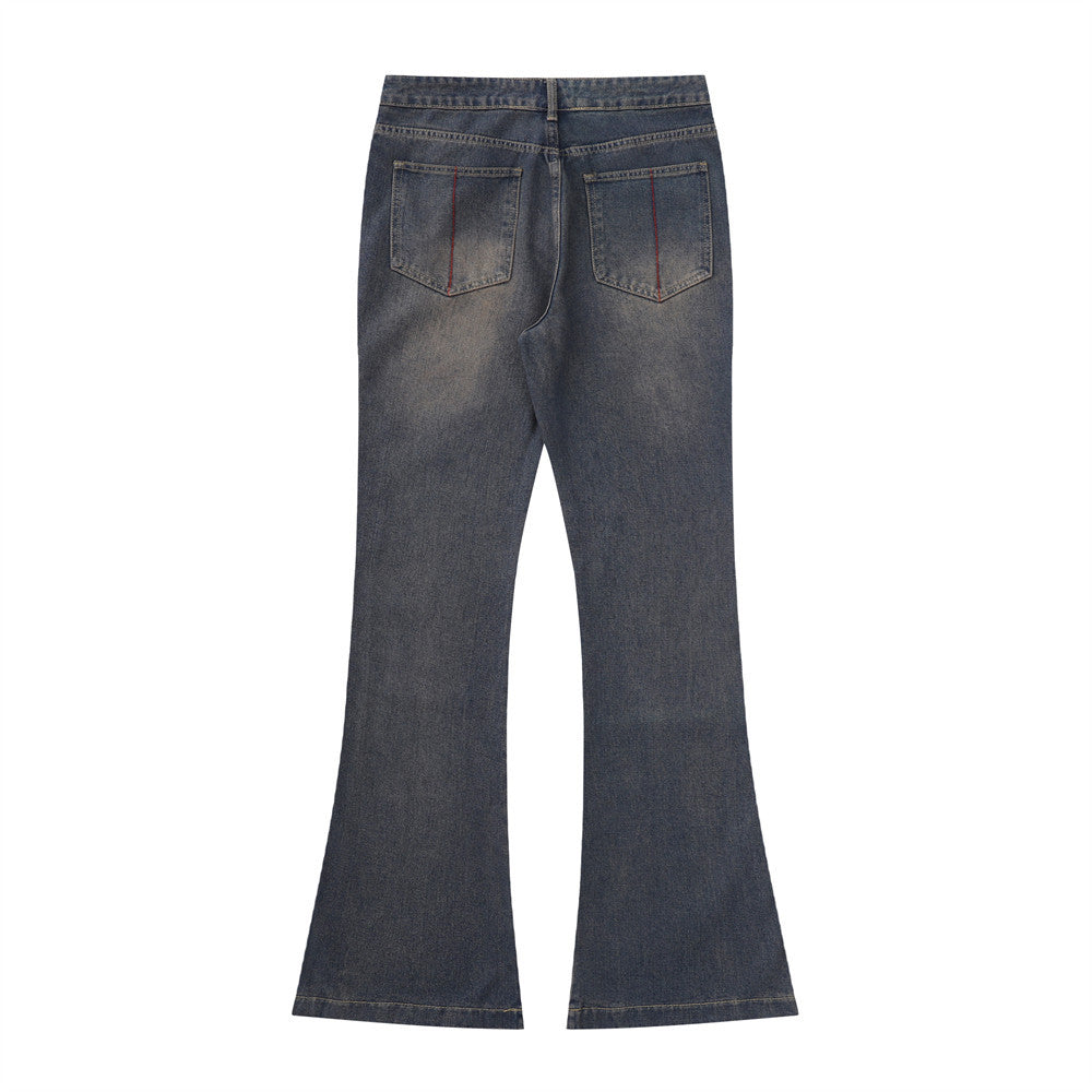 Men Jeans Bell-Bottom Pants Loose Hip Hop Side Stripes