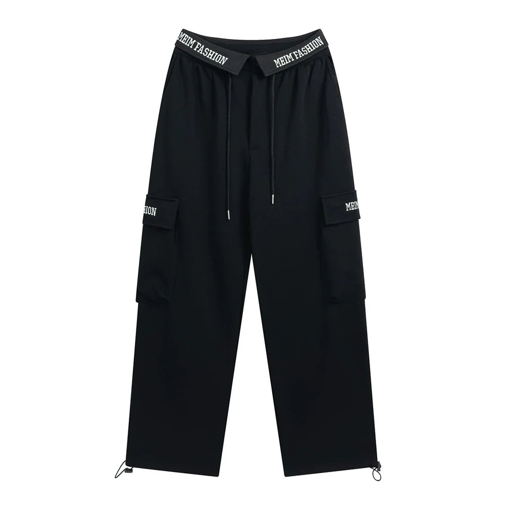 Men Sweatpants Pocket Cargo Pants Men Loose Leisure Sports Trousers Embroidery Letters Drawstring Jogger Pants