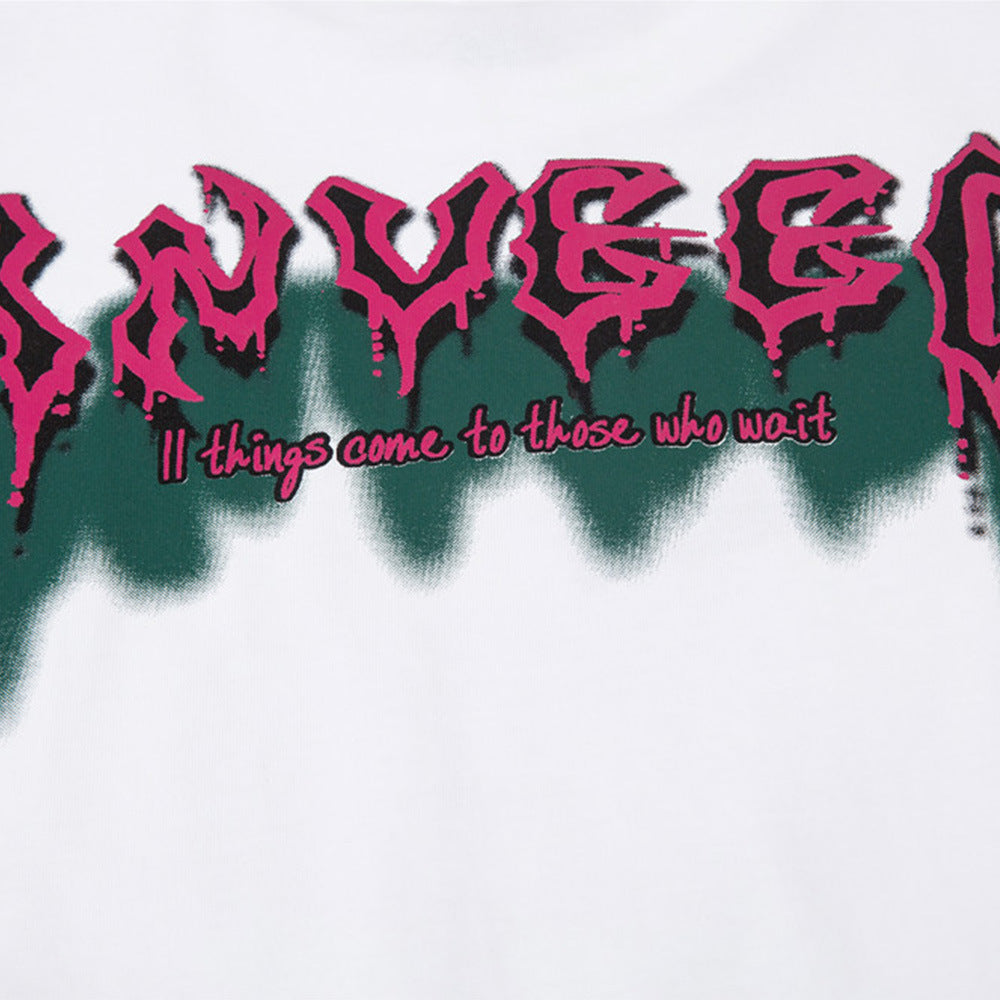 Men Long Sleeve T-Shirt Rapper Printed Chain Decorative Hip Hop