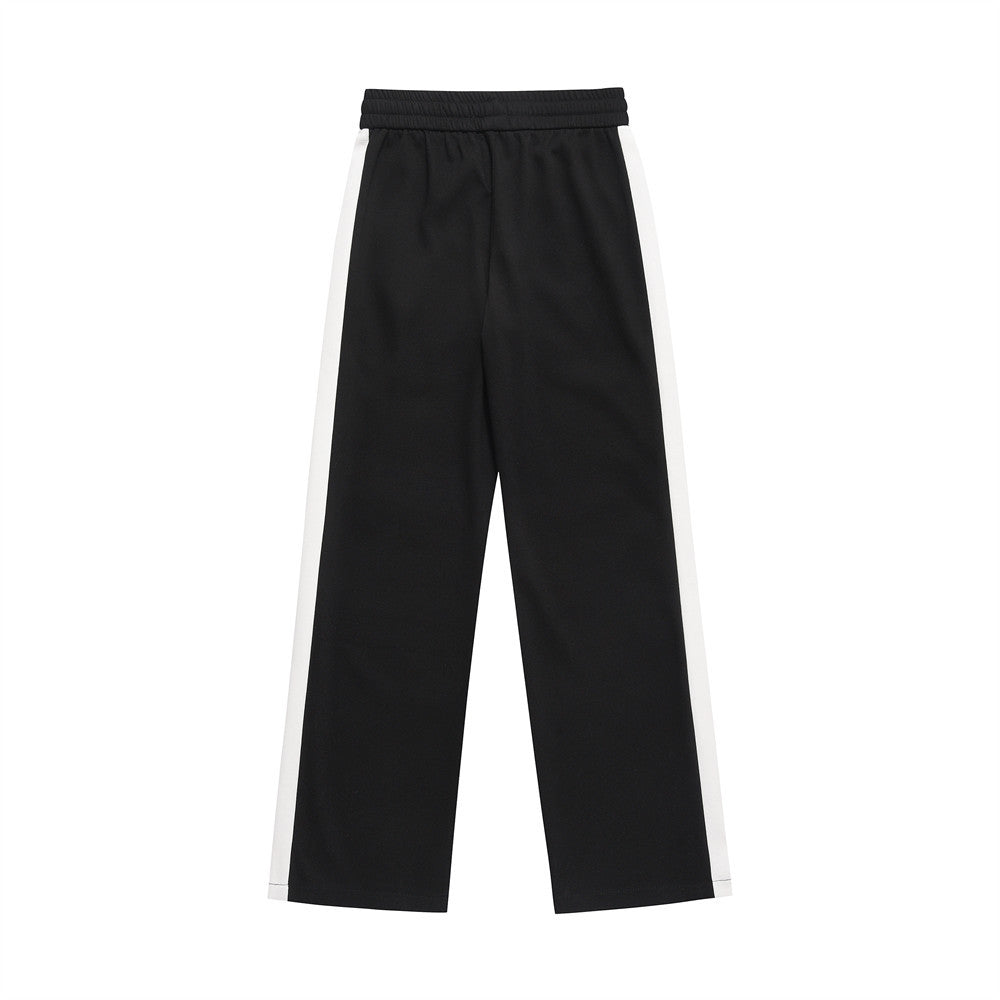 Men Sweatpants Color Matching Sports Casual Pants Zipper Elastic Waist Loose Trousers