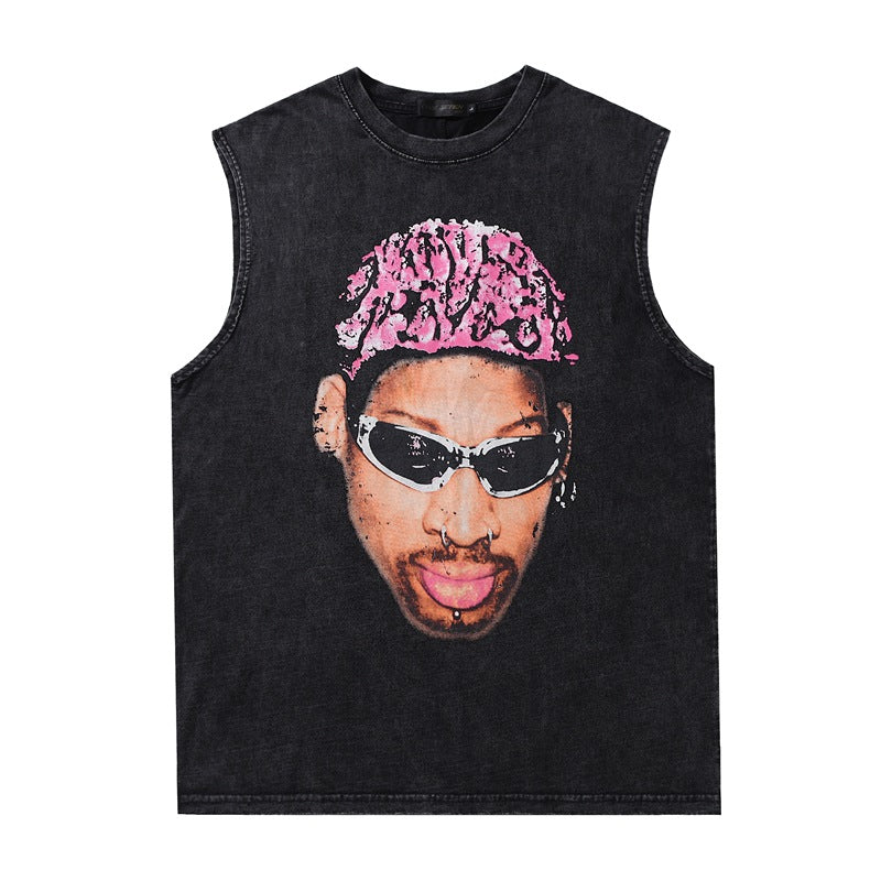 Men Vest Vintage Gothic Cross Washed Distressed Vest