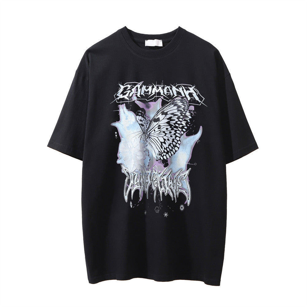 Men Vintage T-Shirt Printed Washed Distressed Short-Sleeved T-shirt Men's Width Loose Summer